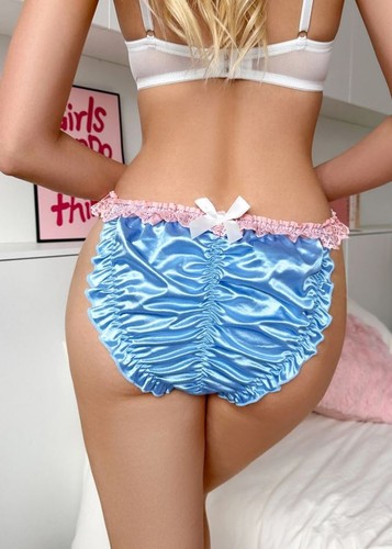Blue silky satin frilly - blue,